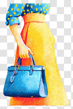 Woman Holding Handbag - Stylish Blue Handbag With Yellow Skirt Transparent PNG