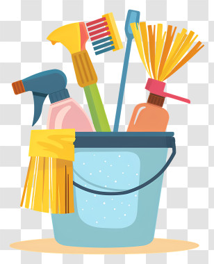 Cleaning Kit - Colorful Cleaning Supplies In A Bucket Transparent PNG