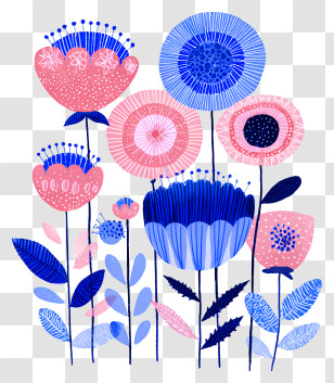 Pink And Blue Flowers - Colorful Flowers Illustration Transparent PNG