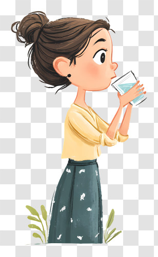 Girl Drinking Fresh Water - Young Girl Drinking Water Illustration Transparent PNG