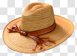 Hat - Stylish Straw Hat With Leather Band Transparent PNG