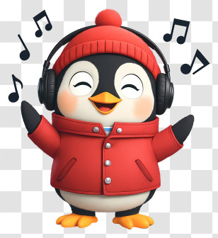 Cute Cartoon Penguin - Musical Penguin In Winter Jacket Transparent PNG