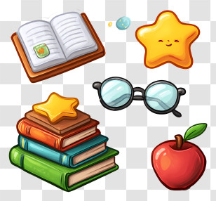 Happy Teachers Day - Books And Star With Glasses And Apple Transparent PNG