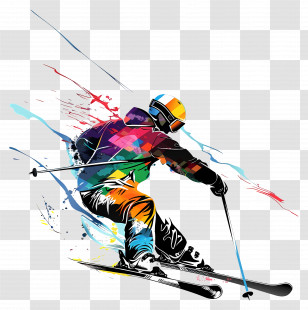 Freestyle Skiing Man Silhouette - Vibrant Skiing Action In Abstract Colors Transparent PNG