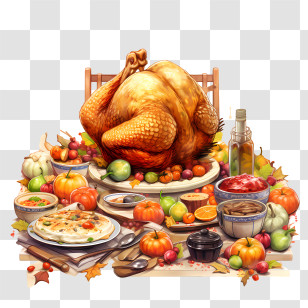 Thanksgiving Dinner - Thanksgiving Dinner With Turkey And Side Dishes Transparent PNG