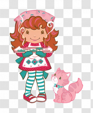Strawberry Shortcake Characters - Girl Baking With Cat Transparent PNG