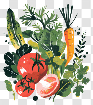 Salad Vegetables - Illustration Of Fresh Vegetables And Greens Transparent PNG