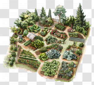 Permaculture Garden - Lush Vegetable Garden With Various Plants Transparent PNG