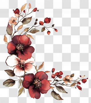 Maroon - Red Floral Corner Decoration Illustration Transparent PNG