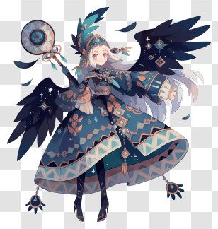Girl With Feather - Fantasy Character With Wings And Staff Transparent PNG