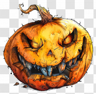 Halloween Pumpkin - Spooky Carved Pumpkin For Halloween Festivities Transparent PNG