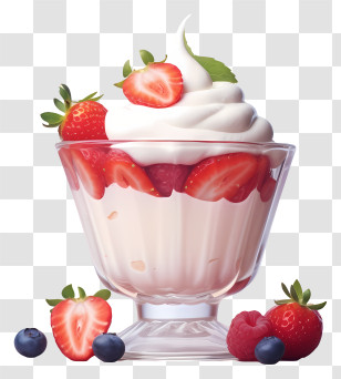 Fruit Salad - Fruit Yogurt In Glass Dish With Berry Garnish Transparent PNG