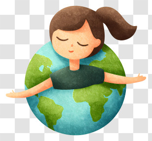 Girl Embracing Earth - Girl Hugging Earth Globe Transparent PNG