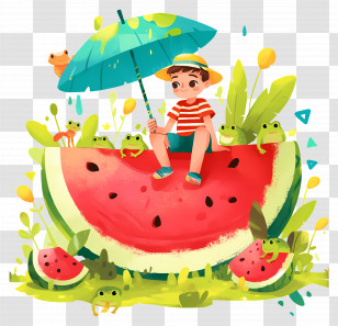 Watermelon Poster - Child On Watermelon With Summer Details Transparent PNG