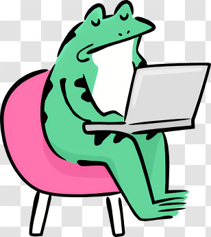 Frog - Cartoon Frog Working With Laptop On Chair Transparent PNG