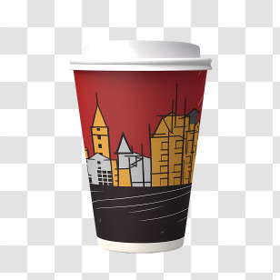 Paper Cup - Coffee Cup With Cityscape Design Transparent PNG