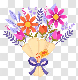 Flower Wreath - Colorful Bouquet Of Flowers With Ribbon Transparent PNG