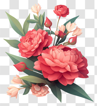 Peony Art - Bouquet Of Red And Pink Flowers Transparent PNG