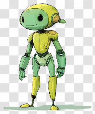Cartoon People - Cute Green And Yellow Robot Transparent PNG