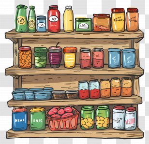 Supermarket Shelf - Wooden Pantry Shelf With Stored Goods Transparent PNG