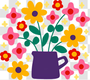 Art Background - Colorful Flower Bouquet In Purple Vase Transparent PNG