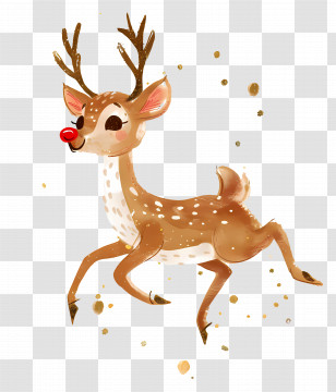 Christmas Deer - Cute Cartoon Reindeer With Red Nose Transparent PNG