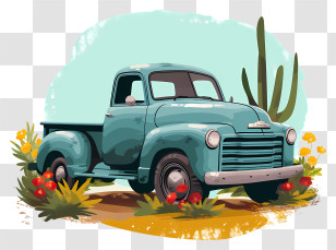 Pickup Truck - Vintage Blue Pickup Truck In A Scenic Landscape Transparent PNG