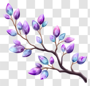 Crystalized Tree Branch - Fantasy Branch With Colorful Leaves Transparent PNG