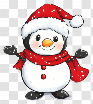 Xmas - Jolly Cartoon Snowman With Red Scarf Transparent PNG