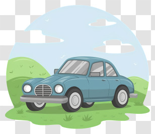 Cartoon - Blue Classic Car In Nature Illustration Transparent PNG