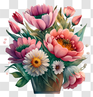 Floral Painting - Pastel Flower Bouquet With Soft Blooms Transparent PNG