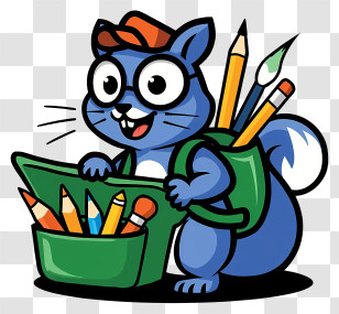 Cartoon Squirrel Student - Creative Squirrel With Art Supplies Transparent PNG