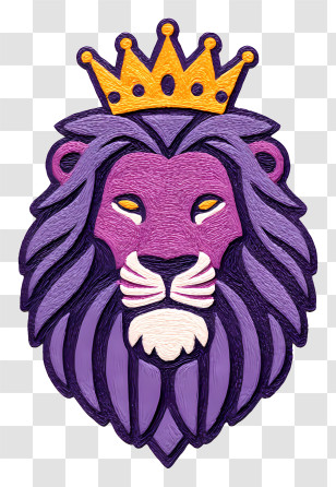 Purple Lion Logo With Crown - Purple Lion With Golden Crown Transparent PNG