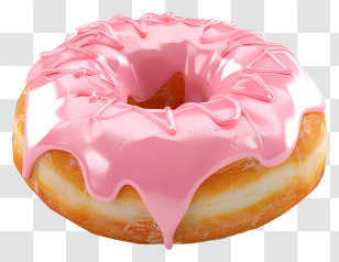 Donut - Pink Glazed Donut With Icing Drip Transparent PNG