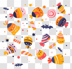 Halloween Candy - Halloween Candy And Bats Transparent PNG