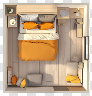 Bedroom Top View - Cozy Bedroom Layout With Furniture Transparent PNG