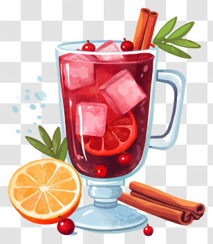 Red Wine - Glass Of Mulled Wine With Orange And Spices Transparent PNG