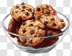 Chocolate Chip Cookies - Chocolate Chip Cookies In A Glass Bowl Transparent PNG