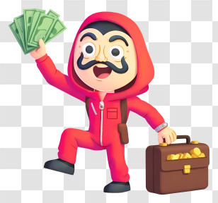 Cartoon Heist - Red-hood Robber With Cash Transparent PNG