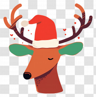 Christmas Deer - Reindeer Wearing Santa Hat Illustration Transparent PNG