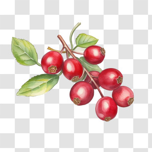Cranberries - Branch Of Red Berries In Botanical Illustration Style Transparent PNG