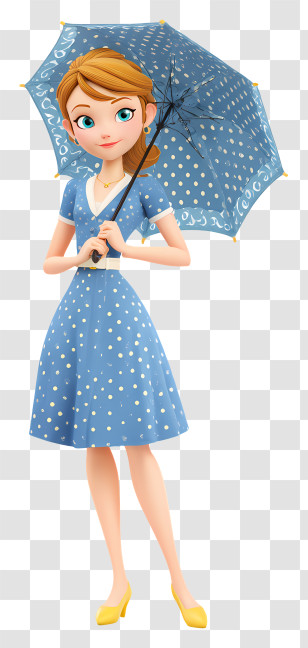 Aurore Beaureal - Woman With Blue Polka-Dot Umbrella Transparent PNG