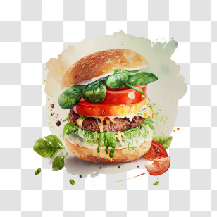 Watercolor Burger
 - Watercolor Artistic Cheeseburger Illustration Transparent PNG