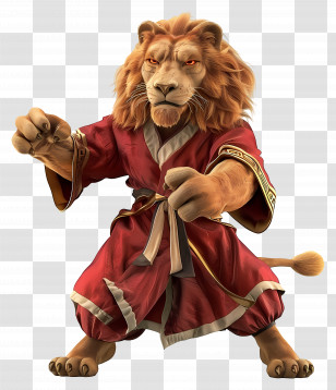 Kungfu Animal - Martial Arts Lion In Red Robe Transparent PNG