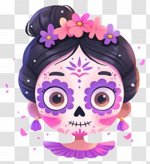 Mexican Girl - Sugar Skull Girl With Flowers For Day Of The Dead Transparent PNG