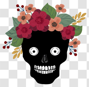 Halloween Skull Flowers - Skull With Floral Crown Transparent PNG