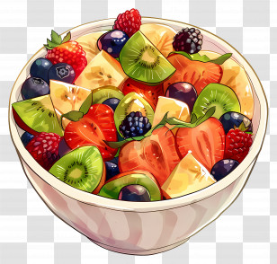 Fruit Salads - Colorful Fruit Salad In Bowl Illustration Transparent PNG