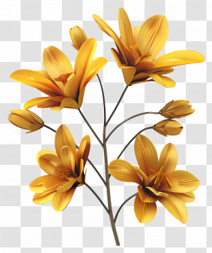Saffron Flowers - Yellow Lilies With Green Stems Transparent PNG