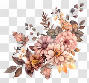 Autumn Flowers - Vintage Floral Bouquet Illustration Transparent PNG