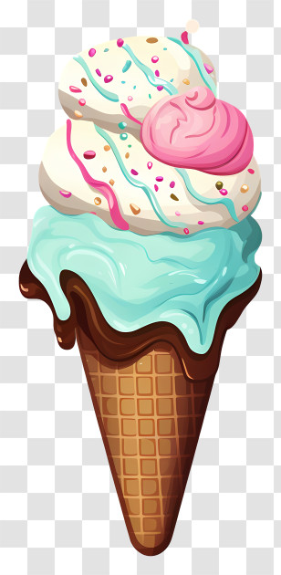 Ice Cream Cone - Ice Cream Cone With Colorful Toppings Transparent PNG